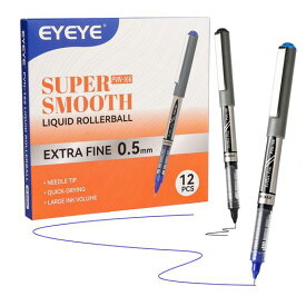 EYEYEローラーボールペン0.5mmブラックブルーペンセット12本パックニードルチップ速乾性水性ボールペン細字滑らかな書き心地メモ取りオフィス学校用品