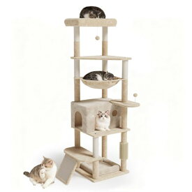 キャットタワー 大型猫 シニア猫 猫タワー 超厚い15mm木材使用 据え置き 多機能 毛磨き器付き 多頭飼い 安定感 登りやすい ハンモック 見晴台 ねこハウス 天然麻紐 爪とぎ 運動不足解消 組…