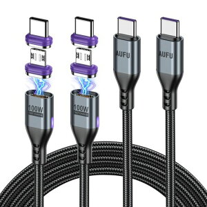 AUFUマグネットUSBC充電ケーブルPD対応100W超急速充電16pinTypeC充電ケーブル2本セット【1m&1.8M】磁石ポート4本セット【タイプc端子*2&マイクロb端子*2】480Mbps高速データ転送片手操作