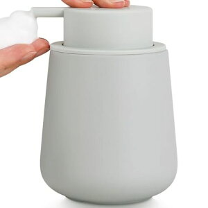 Umlacaソープディスペンサー泡タイプ陶器320mlハンドソープディスペンサー広口小型手動式押しやすいデザイン洗面所・キッチン・トイレ・お風呂場に適用(グレー)|毎日の清潔習慣に最適な…