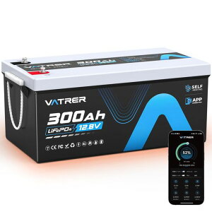 VATRERPOWERLiFePO412V300Ah���ȉ��M�����_�S���`�E���C�I���o�b�e���[���{��APP�A�g3840Wh��e��200ABMS����2560W�̕��דd��5000��ȏ�T�C�N��-20°C�ቷ�[�d�Ή������_�S�o�b�e���[