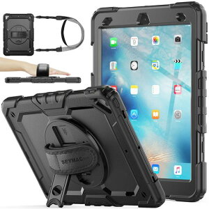 SEYMAC stock iPad Air3�p/iPad Pro 10.5�p �P�[�X �ϏՌ� �ی�t�B�����t�� �y�����[ 360°��]�X�^���h �n���h�X�g���b�v �V�����_�[�X�g���b�v �S�ʕی�J�o�[(�u���b�N)