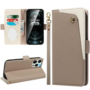 MINIKA iPhone 12/12Pro �p �P�[�X �蒠�^ �~���[�t�� �X�g���b�v�t�� 4���̃J�[�h�����[ �o�C�J���[(���C�g�u���E��)