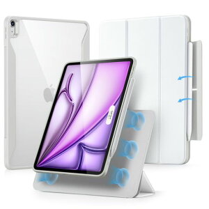 ESR iPad Air 13�C���` �P�[�X M4/M3/M2(2026/2025/2024)�Ή� ���E���}�O�l�b�g�J�o�[ �������f�U�C�� �P�̎g�p�\ �c���Ή� ���p�x�X�^���h �����X���[�v/�E�F�C�N Pencil Pro/USB-C�Ή� �z���C�g