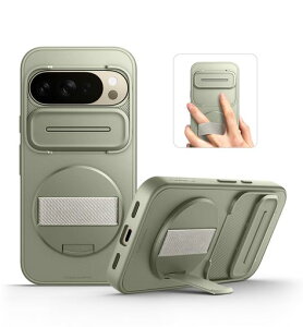 SURITCH �Ή�Google Pixel 10/10 Pro �P�[�X 360°��]���n���h�X�g���b�v �X�}�z�O���b�v�z���_�[ & �C���r�W�u���L�b�N�X�^���h & �X���C�h�J�����J�o�[�t�� ���ȑϏՌ��ی�J�o�[ - �O���[��