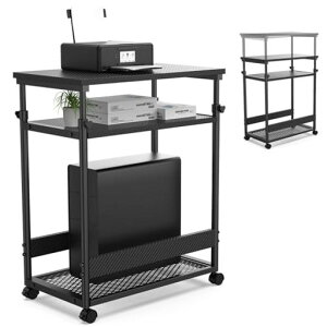 DOMICONパソコンラックpcワゴン昇降式幅62x奥行36x高さ68~96cmサイドワゴンパソコンワゴンサイドデスクプリンター台pc置き台収納棚オフィス収納袖机キャスター付き(カーボン調【黒】)