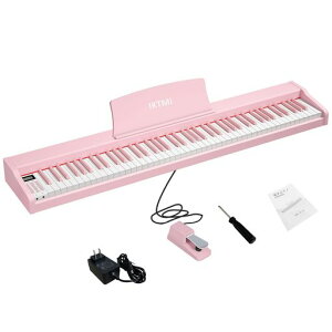 IKTMI電子ピアノ88鍵盤ペダル付き木製電子ピアノ88鍵携帯Pianoポータブルピアノ大人初心者向けMIDI対応持ち運び(ピンク)
