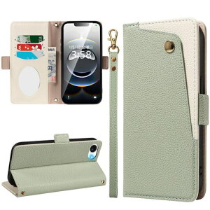 MINIKA iPhone 17e/16e �p �P�[�X �蒠�^ �~���[�t�� �X�g���b�v�t�� 4���̃J�[�h�����[ �o�C�J���[(���C�g�O���[��)