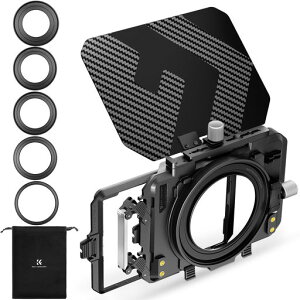 K&F CONCEPT �}�b�g�{�b�N�X 4x5.65�C���`�t�B���^�[�t���[���t�� Mini Matte Box �����Y �t�[�h �J�[�{���t�@�C�o�[�� 67mm/72mm/77mm/82mm/95mm�̃A�_�v�^�[�����O�t�� 2���̊p�^�t�B���^�[�����\
