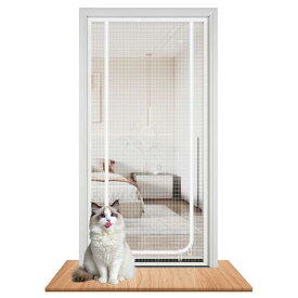 ペットゲート 猫 網戸 脱走防止 玄関 強化ドアネット 室内 猫飛び出し防止 破れにくい 丈夫なメッシュ 粘着面ファスナー取付 取付簡単 工具不要 換気 防虫 防蚊 出入り楽々 ダブルジッパー 犬 室内 ゲート ペットガード ホワイト 90*220