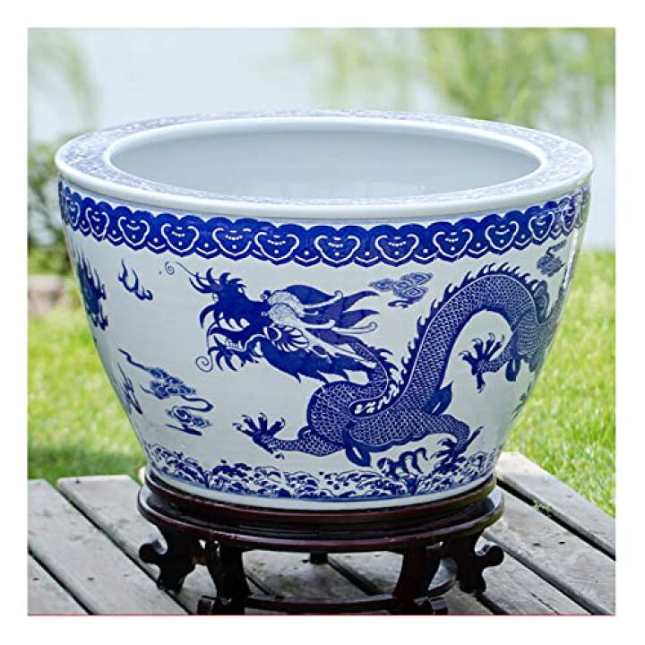 楽天市場】水鉢 陶器 金魚鉢 メダカ鉢 睡蓮鉢 大型 火鉢 染付 龍 牡丹 