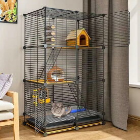 チンチラ ケージ 4階建て 小動物 ケージ 大型 室内用 チンチラ モルモット リス ハリネズミ デグー フェレット 小動物ハウス 組み立て式 ワイド 広い 掃除しやすい セパレートトレイ付き キャスター付き 移動便利 1.5cm細かい網目