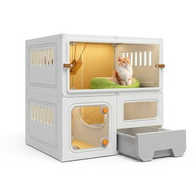 猫ケージ 大型 3段 猫ゲージ キャットケージ 多頭飼い 猫トイレ一体型 プラスチック製 キャットハウス 扉付き 全面扉 広い 頑丈 ハウス 室内飼い 組立簡単 猫用サークル おしゃれ 多機能 105cm×45cm×140cm