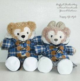 ハンドパペット用ダッフィー*シェリーメイコスチューム★チェックダッフルコート(ブルー）＆ボトムスセット・タートルニット付きcoat11-hp【洋服】＾〉