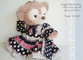 袴セットダッフィー*シェリーメイコスチューム★ポーチサイズ★ドット柄・着物・卒業式・和装ny14b〉↑