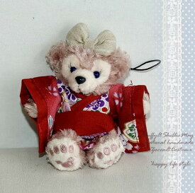 ストラップサイズ用和装・ダッフィー*シェリーメイコスチューム★紫梅・着物・袴・お正月・ny30-st↑