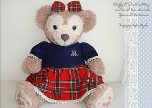 ダッフィー シェリーメイ コスチューム グッズ Sサイズ 43cm 可愛いおでかけワンピース 女の子 コーデュロイ チェック(赤) od36 洋服 Duffy グッズ〈≒