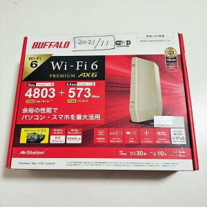 BUFFALO �o�b�t�@���[ ����LAN���[�^�[ �v���~�A�����f�� (Wi-Fi 6(11ax)�Ή�/���C�h�o���h 5GHz 160MHz�Ή�/�V�����p���S�[���h) WSR-5400AX6-CG
