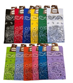 メール便可　8枚まで　選べる12色　バンダナ　ペイズリー柄 綿100％ 約 55×55cm赤 白 黄 黒 緑 青 オレンジ ピンク ライトブルー ライトグリーン ターコイズ パープル 大量注文可能運動会 保育園 幼稚園 小学校 バイト アクセント 三角巾 ランチクロス