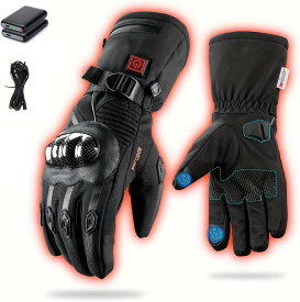 電熱グローブ バイク用 ヒーターグローブ ヒーター手袋 バッテリー*2 防寒グローブ タッチパネル スマホ対応 3段階温度調節 加熱手袋 バイク用手袋 裏起毛 滑り止め 防水仕様 スポーツ 登山