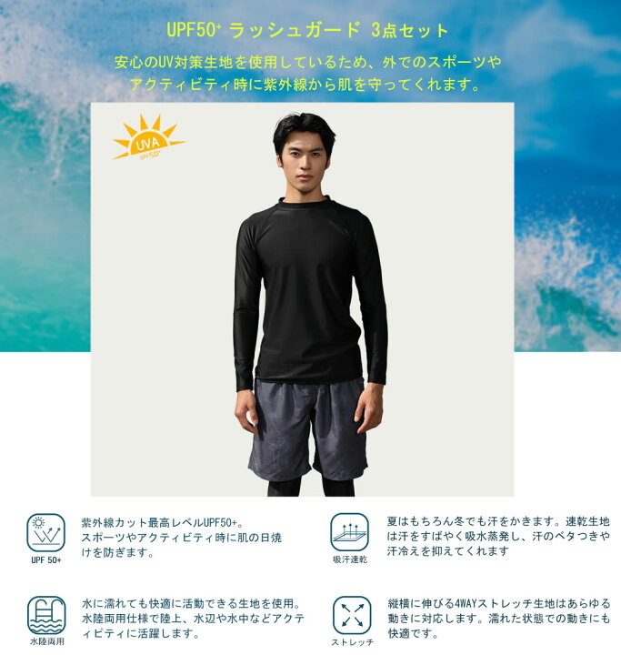 楽天市場】水着 メンズ ラッシュガード 3点セット 上下セット スポーツ 