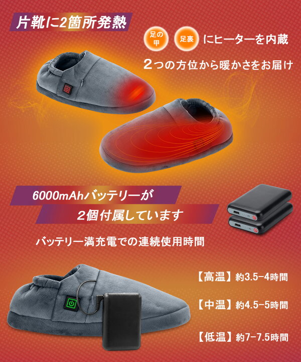 楽天市場】送料無料 電気スリッパ 左右2個バッテリー付 暖かい 