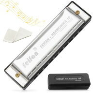 クロマチックハーモニカ 10ホール C調 銀色 初心者から上級者まで 高気密性 ブルースハープ セット(銀色)