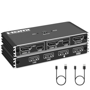HDMI KVM�X�C�b�` 2����1�o��,USB KVM �ؑ֊�p�\�R��2�䃂�j�^�[1��؂�ւ�,4K@60Hz�p�\�R���ؑ֊�ɂ�4�{USB�|�[�g���L�L�[�{�[�h�ƃ}�E�X �v�����^�[/�X�L���i�[,���܂��v�b�V���{�^���ƗL�c