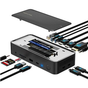 WAVLINK USB C�h�b�L���O�X�e�[�V�����A13-In-1�^�C�vC�h�b�N��10GbpsM.2 PCIe/SATA SSD�G���N���[�W���[�A�g���v���f�B�X�v���C�h�b�N�A100W PD�Ή��A4K@60Hz HDMI/DP�AUSB C/USB-A Gen