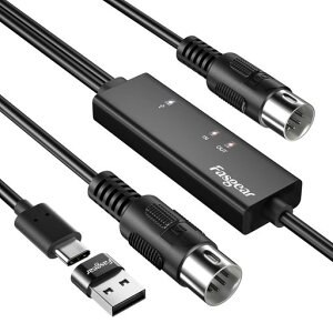 Fasgear USB-C MIDI�P�[�u�� 1.8m MIDI to USB �ϊ��A�_�v�^�[ �o���� ���o�� �Ή� ���y�L�[�{�[�h �d�q�s�A�m PC Mac iPad iPhone Android Windows macOS iOS �Ή�