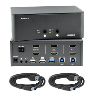 Bytecc KVM �X�C�b�` 2 ��̃��j�^�[�A2 ��̃R���s���[�^�[�A2 ���� 2 �o�́A8k HDMI �X�C�b�`�AUSB 3.0 �W���b�N�t���A�L�[�{�[�h�ƃ}�E�X�̃Z�b�g�� 2 ��̃R���s���[�^�[�ŋ��L�AWindows/Mac/Linux