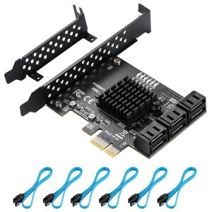YBBOTT PCIe SATA 6 Gbit/s PCIE�g���J�[�h�A6�|�[�gPCIE 1X SATA�J�[�h�ASATA�R���g���[���APCI-E 3.0 GEN3 ASM1166�`�b�v�Z�b�g - 6 SATA�P�[�u������уt���b�g�u���P�b�g�t��