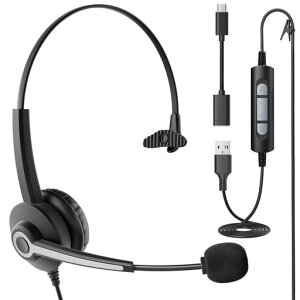 Wantek �w�b�h�Z�b�g USB Type-C �Ў� �m�C�Y�L�����Z�����O�}�C�N�t�� �R�[���Z���^�[ �w�b�h�Z�b�g Skype�AWeb��c�A�R�[���Z���^�[�A�����[�g���[�N�A�ݑ�Ζ��ɓK�p����� �v�� �r�W�l�X �c