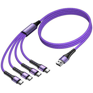 SIQIWO �}���` USB C �P�[�u�� �}���[�d [1.2M/2�p�b�N] QC 3.0(3A) USB C �X�v���b�^�[�P�[�u�� 4 in 1 �[�d�R�[�h 4�̃^�C�vC�|�[�g�t�� iPhone 17 16 15 Pro/iPad