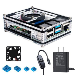 Miuzei �ŐVRaspberry Pi 4 �P�[�X ���X�x���[ �p�C 4 �P�[�X+ ��p�t�@��+�q�[�g�V���N Raspberry Pi 4 Model B�Ή�(Raspberry Pi 4 Model B �{�̊܂܂�܂���) (�d���t��)