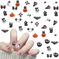 ネイルパーツ ハロウィン 90個セット 3D 立体 カボチャ おばけ 頭蓋骨 コウモリ 猫 クロス ネイルストー…