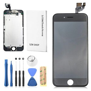SZMiPhone6フロントパネルカスタムパーツ液晶パネルLEDスクリーン(スピーカー+フロントカメラ付き)修理パーツ工具付属ホームボタン付きません(6黒)