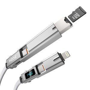 PZOZ�}���`�P�[�u��5in1LED�f�B�X�v���C+�J�[�h���[�_�[140W�}���`�[�d�P�[�u��USBCtoA/�^�C�vcto���C�g�j���O/USBAtoUSBC/USBAtoLightningPD5A�}���[�d
