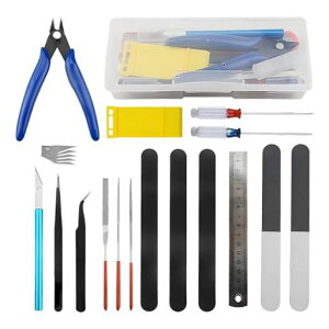 19点のプラスチックモデリングツールセット、スターターツールセット、収納ボックス、先の細いペンチ、ヤスリ、ドライバー、精密ピンセット、DIYモデル作成と修理用のクラフトツール…