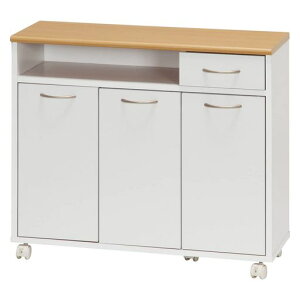 不二貿易(Fujiboeki)キッチンカウンターキッチン収納幅80x奥行29x高さ70cmホワイトxナチュラル食器棚キャスター付き引き出し収納木目調86927