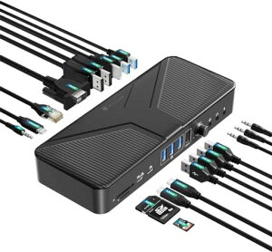 YottamasterUSBCドッキングステーション20in1TypeCDock4画面出力4KHDMI/DP/VGA出力10GbpsUSB3.2GEN2PD60W&18W充電ポート/RJ45/3.5mm