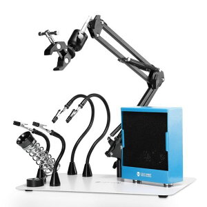 SainSmart磁気ヘルピングハンズはんだ付け、はんだ煙抽出器、360ホットエアガンホルダー、13.7インチx9インチの頑丈なベースプレート、フレキシブルアーム、はんだ付けステーション用の第…