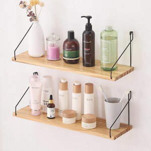 ウォールシェルフ壁を傷つけない50+50cm2点セットパイン材壁掛け棚賃貸壁棚穴あけないウォールラック壁に付けられる家具飾り棚木製簡単取り付け洗面所/キッチン/トイレ/玄関壁棚収納(ラ…