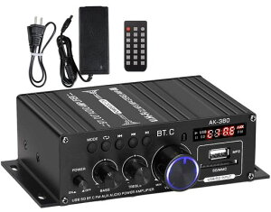 アンプ40WX2チャンネルBluetooth5.0パワーアンプUSB/SDカード再生可HI-FI高低音ステレオオーディオアンプベリモコン付き(12V5Aアダプター付属)