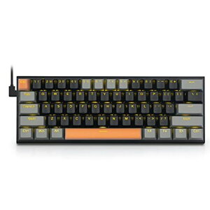 e元素メカニカルキーボード61キー青軸を採用のゲーミングキーボード黄色のLEDバックライト付き60%小型コンパクトキーボードUSB有線英語配列Windows/Macに対応ゲーム用キーボード(ブラック+…