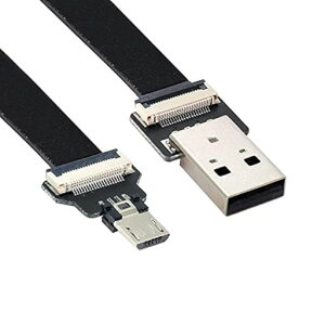 NFHKUSB2.0Type-AオスからマイクロUSB5ピンオスデータフラットスリムFPCケーブルFPV&ディスク&電話用50cm