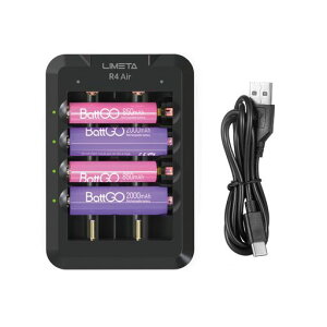 LIMETAR4Air6ベイ単三単四充電池充電器AA/AAA/18650/ニッケル水素/1.5vリチウムイオン/NiMH/NiCd/LiFePO4対応USB-C急速充電アプリ連携ファーム更新可能家庭用防火設計環境保護