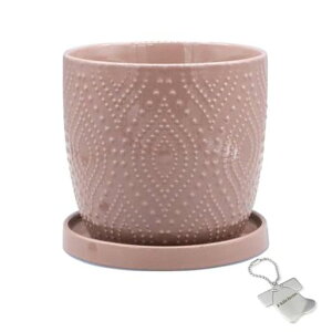 J-kitchensSelect花瓶陶器植木鉢葉紋デザインポットピンクLΦ15.5xH14.5cmオリジナルタグ付