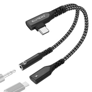 ELUTENG �^�C�vC �C���z���ϊ��A�_�v�^�[ L���^ PD60W�}���[�d 2in1 USB C �C���z���W���b�N 20cm ���ϋv �����ʘb ���ʒ��� Type-C �I�[�f�B�I�A�_�v�^ 3.5mm �Q�[���E����E��c iPhone