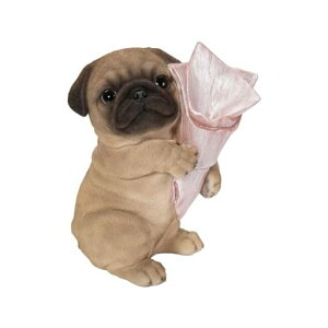 ウービアブーケを持つパグ一輪挿し15x10x17cm人形フィギュア置き物アニマル動物ガーデン装飾犬イヌH22154-3